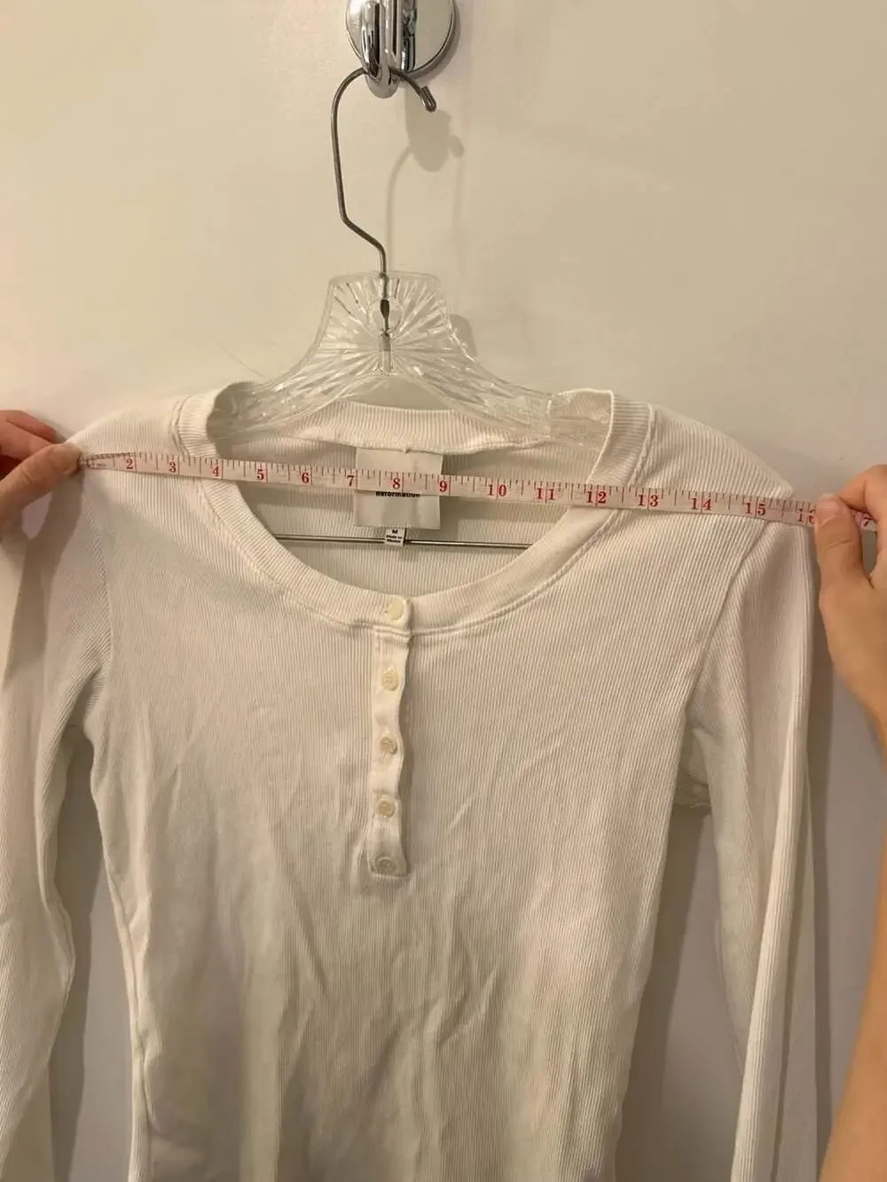 Reformation Ribbed Henley Long Sleeve Shirt White